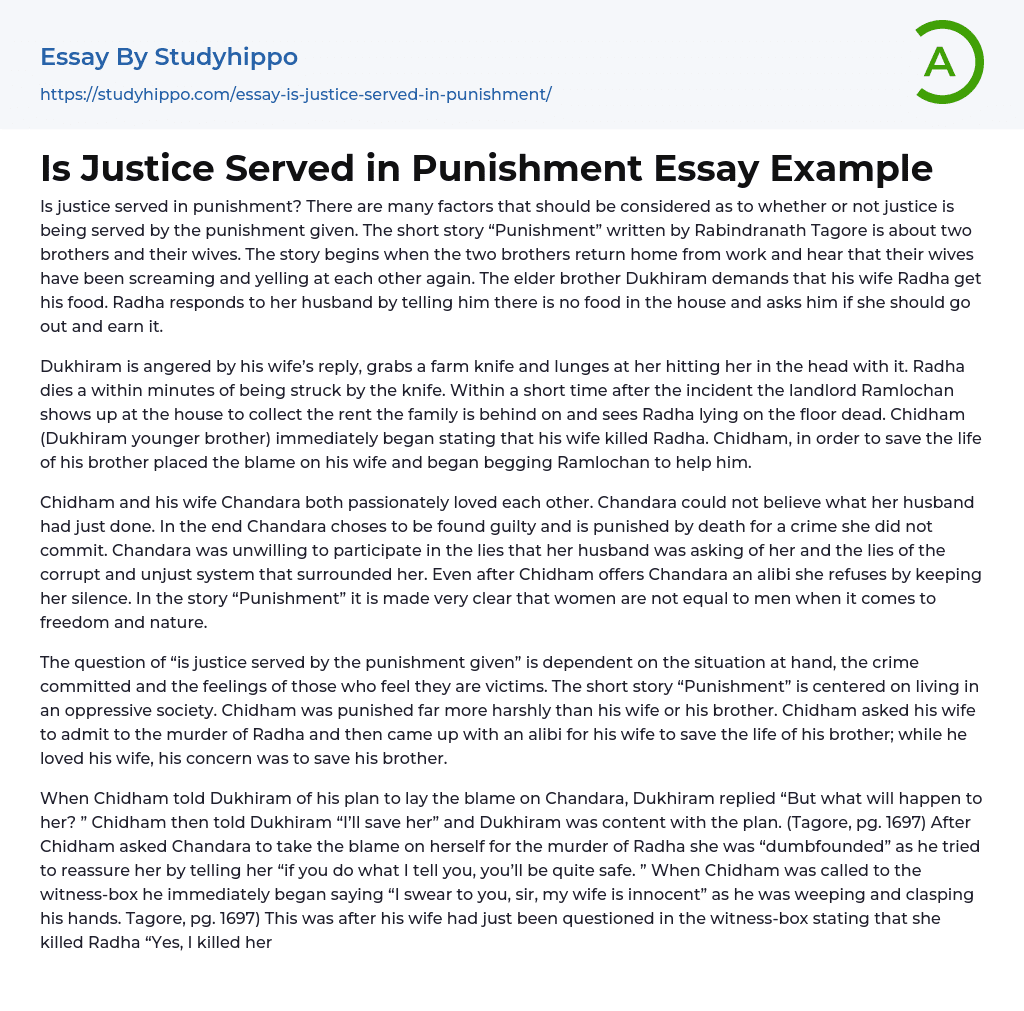 Is Justice Served in Punishment Essay Example