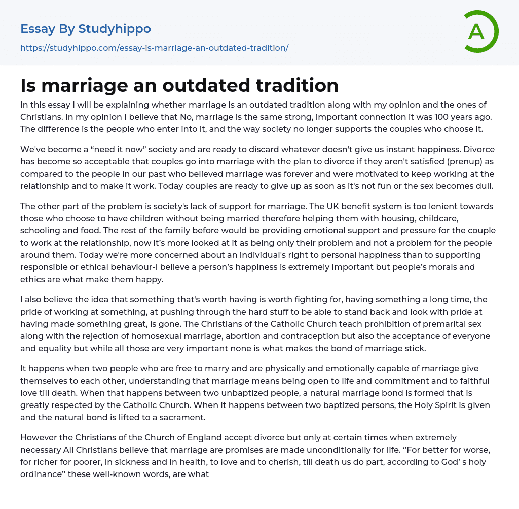 Is marriage an outdated tradition Essay Example