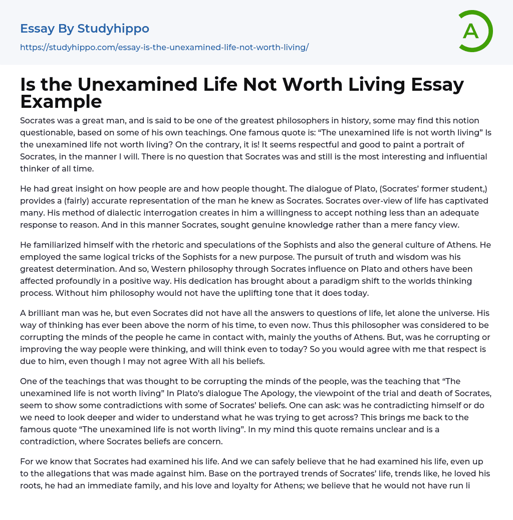 Is the Unexamined Life Not Worth Living Essay Example