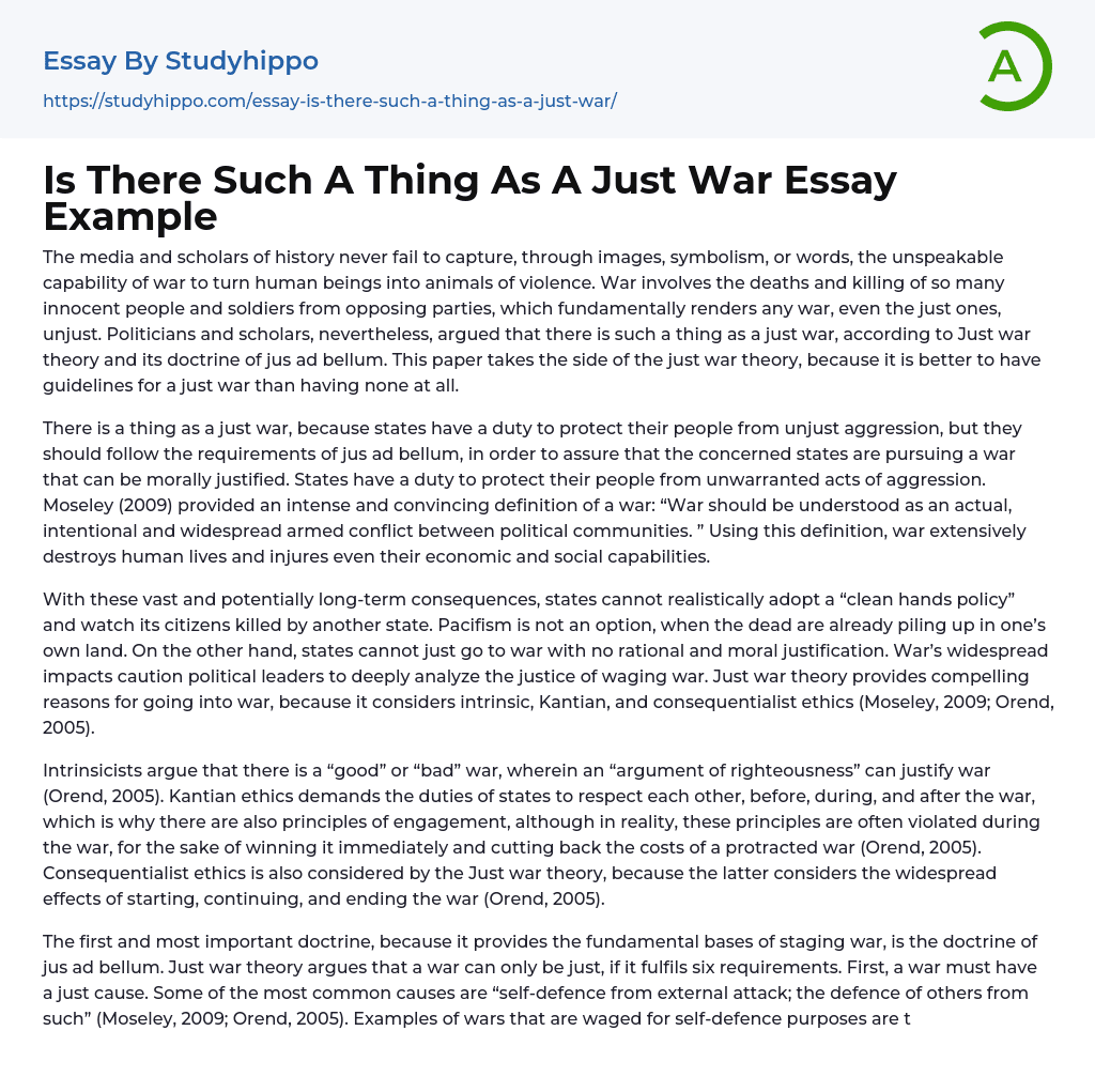 Is There Such A Thing As A Just War Essay Example