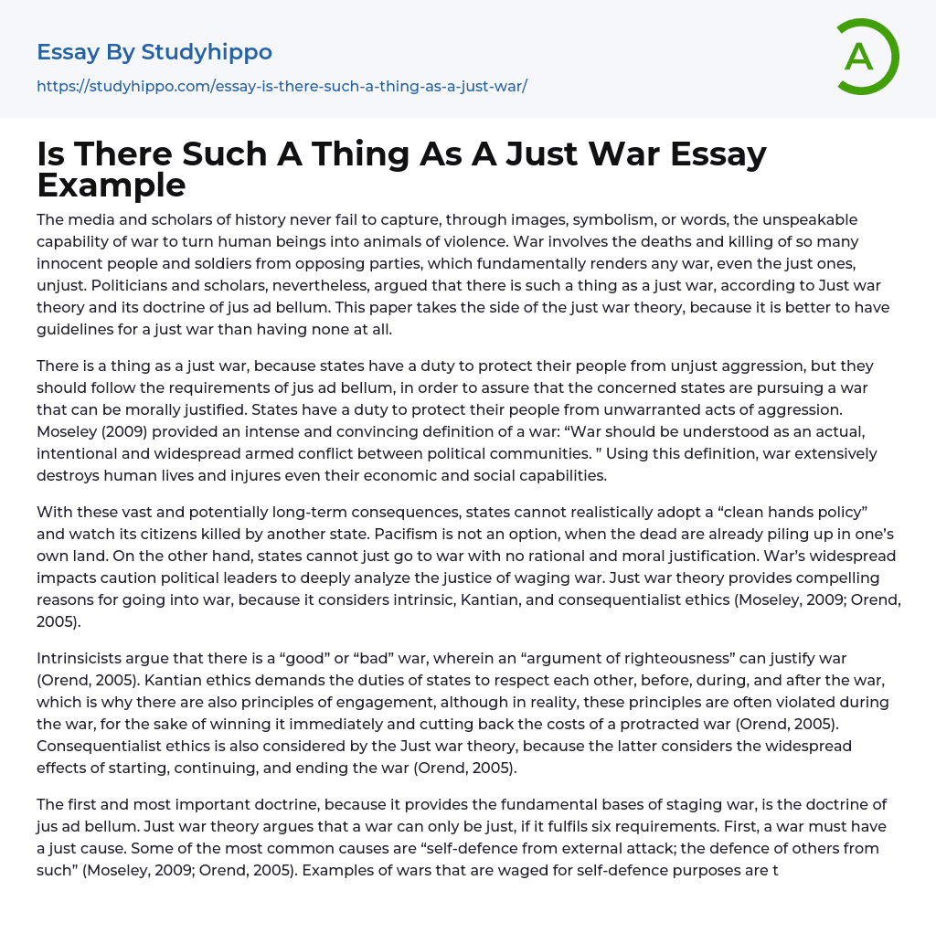 Is There Such A Thing As A Just War Essay Example StudyHippo