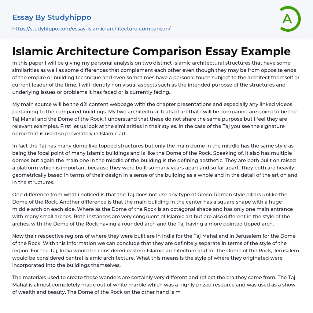 Islamic Architecture Comparison Essay Example