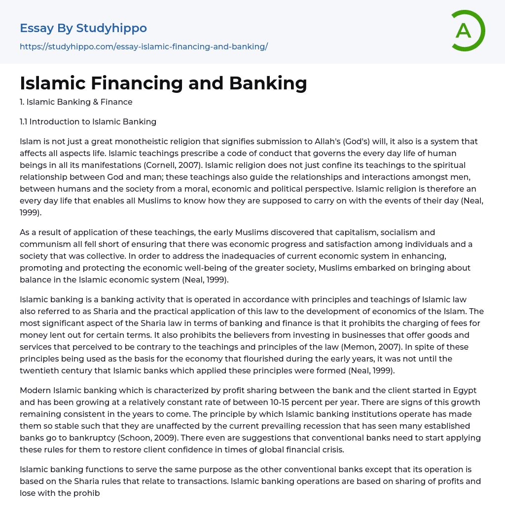 Islamic Financing and Banking Essay Example