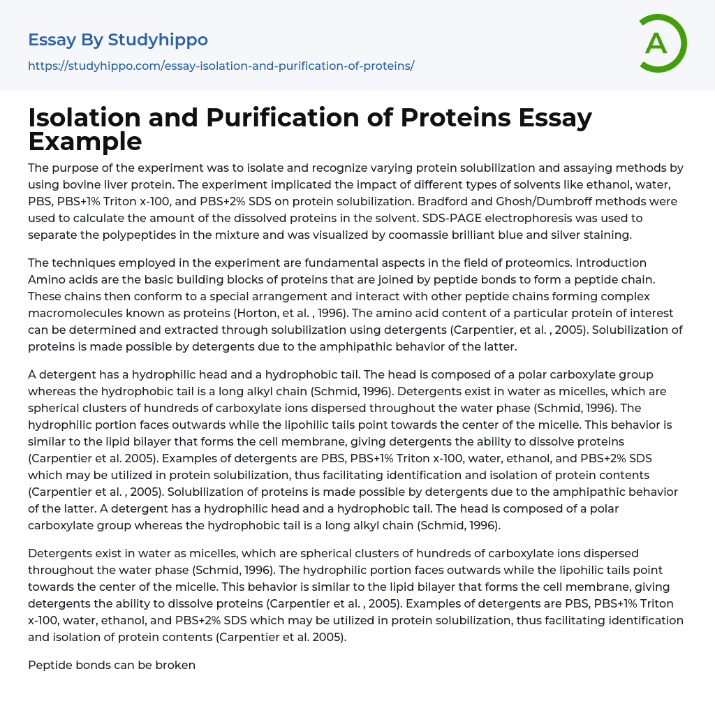 Isolation and Purification of Proteins Essay Example