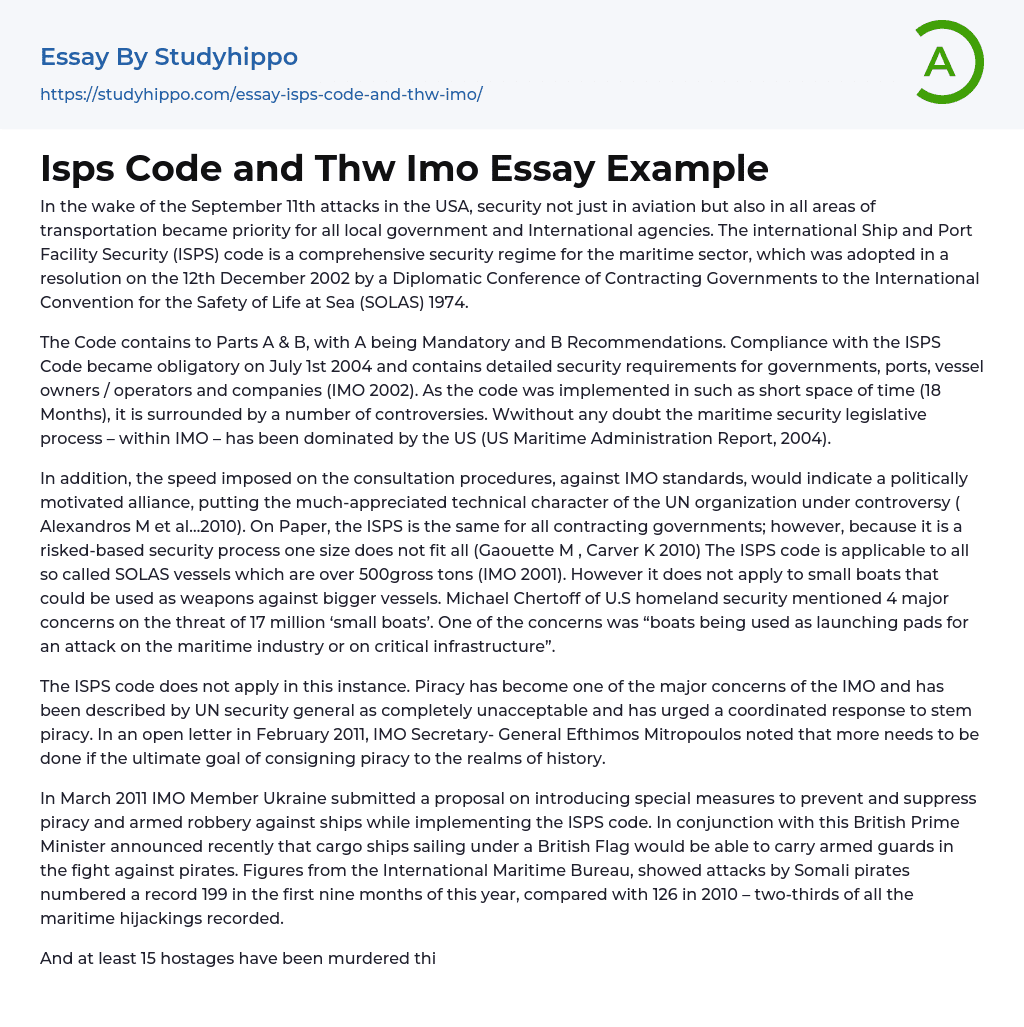 Isps Code and Thw Imo Essay Example