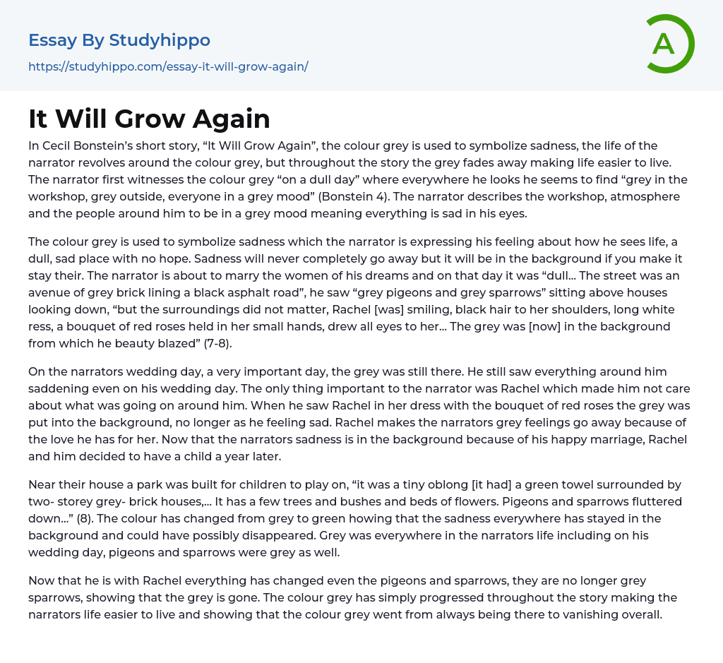 It Will Grow Again Essay Example