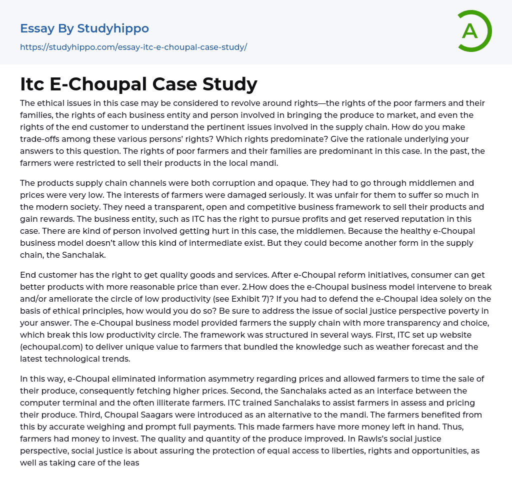Itc E-Choupal Case Study Essay Example