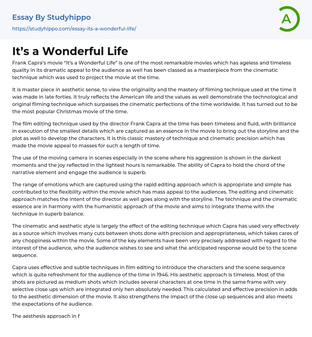 It’s a Wonderful Life Essay Example