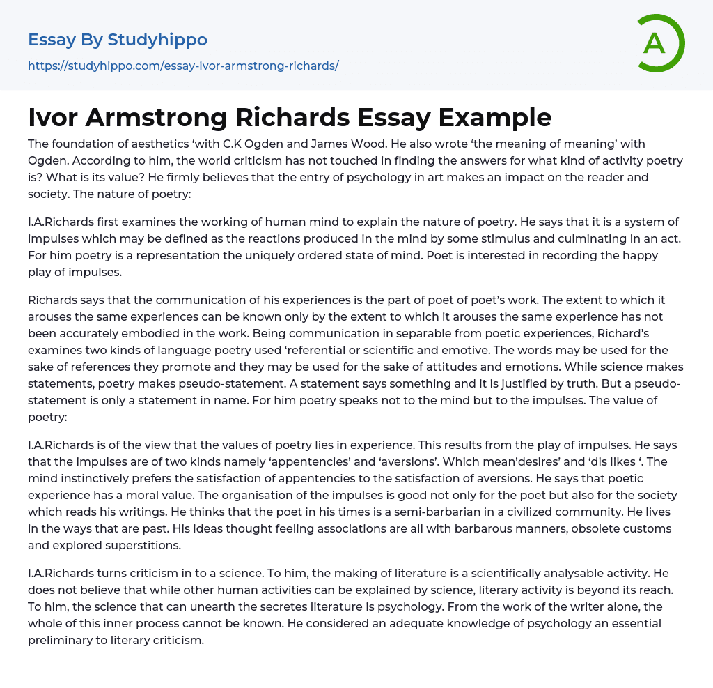 Ivor Armstrong Richards Essay Example