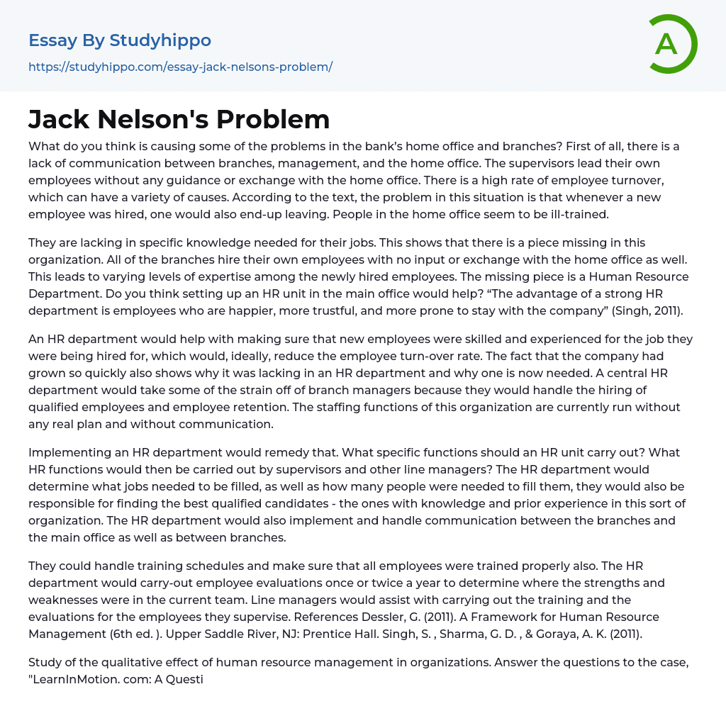 Jack Nelson’s Problem Essay Example