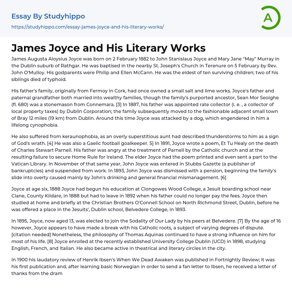 James Joyce and His Literary Works Essay Example
