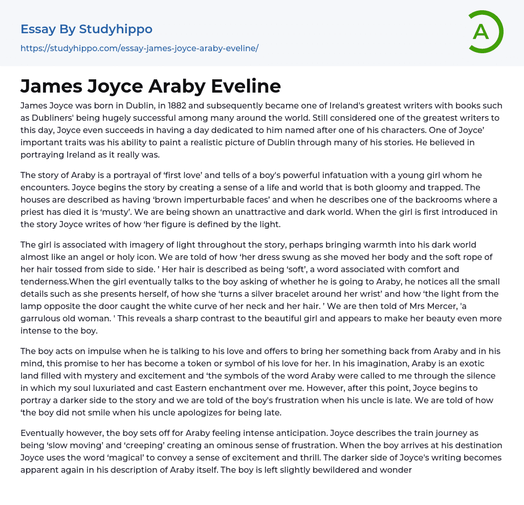 James Joyce Araby Eveline Essay Example