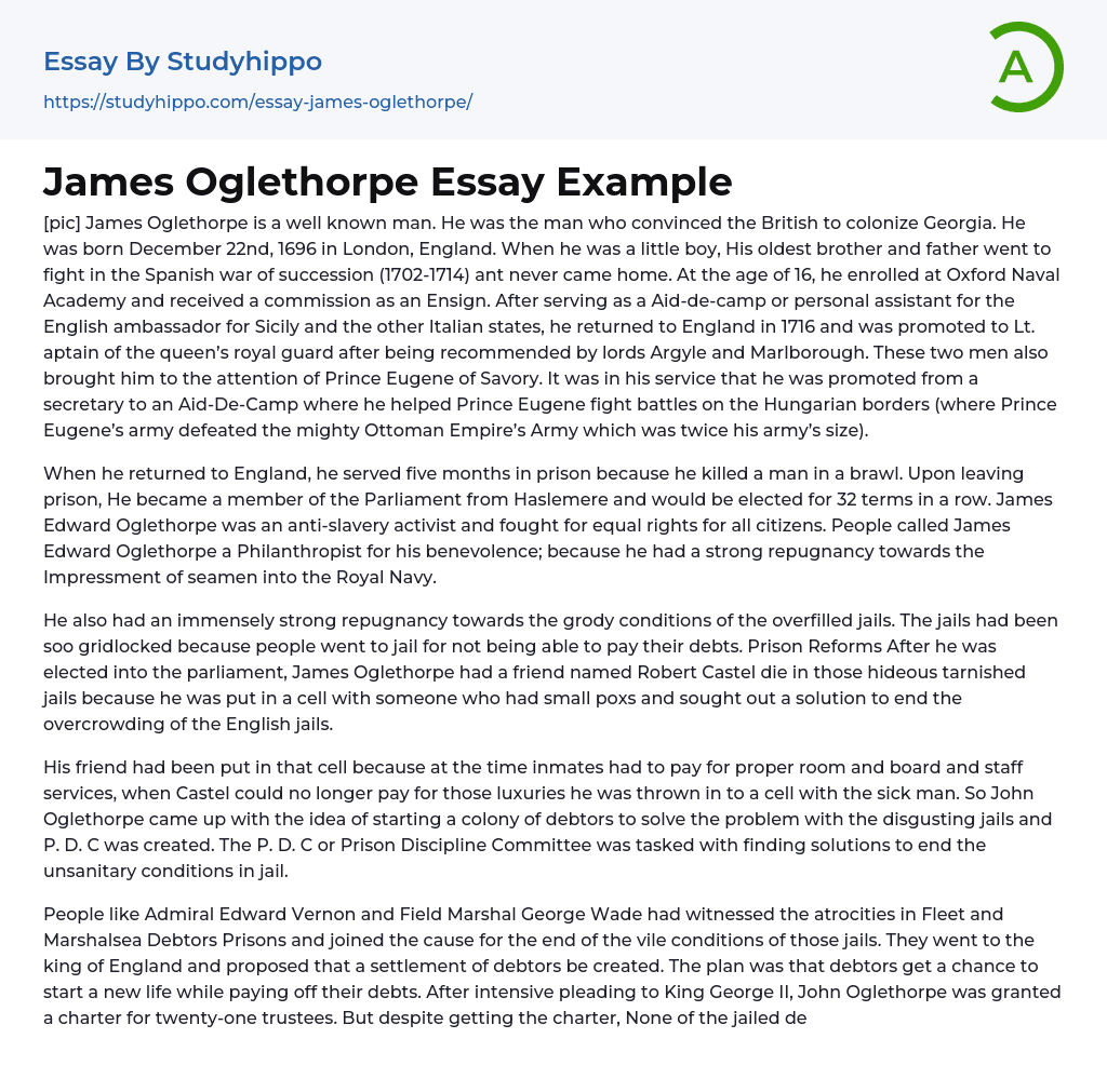 James Oglethorpe Essay Example