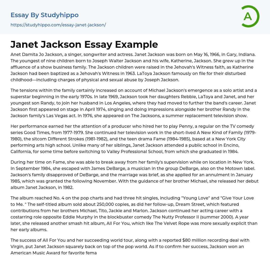 Janet Jackson Essay Example
