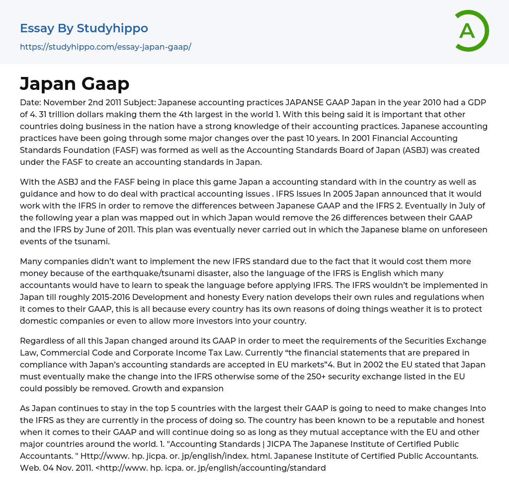 Japan Gaap Essay Example