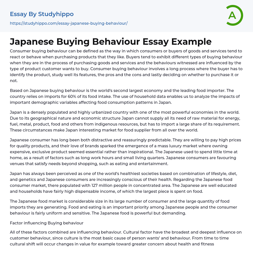 Japanese Buying Behaviour Essay Example