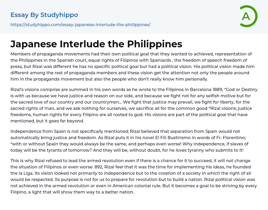 Japanese Interlude the Philippines Essay Example