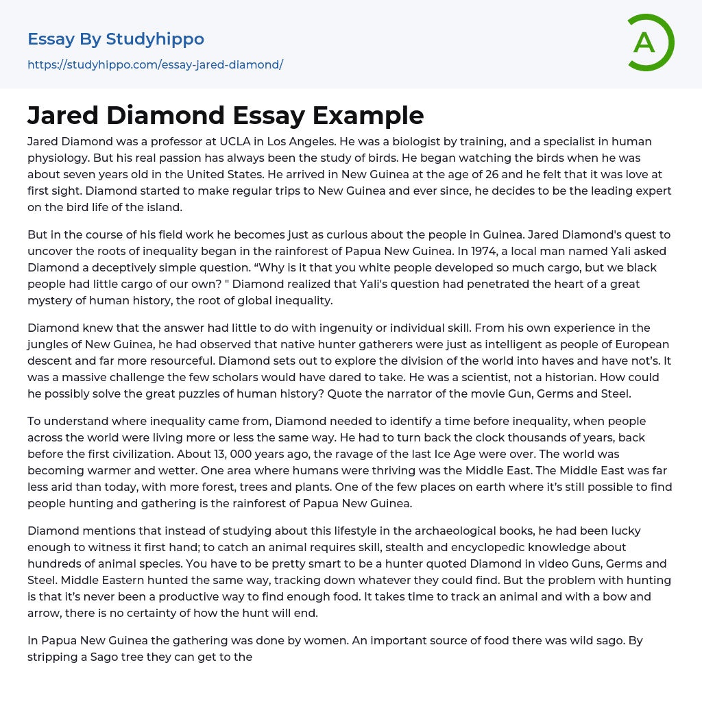Jared Diamond Essay Example