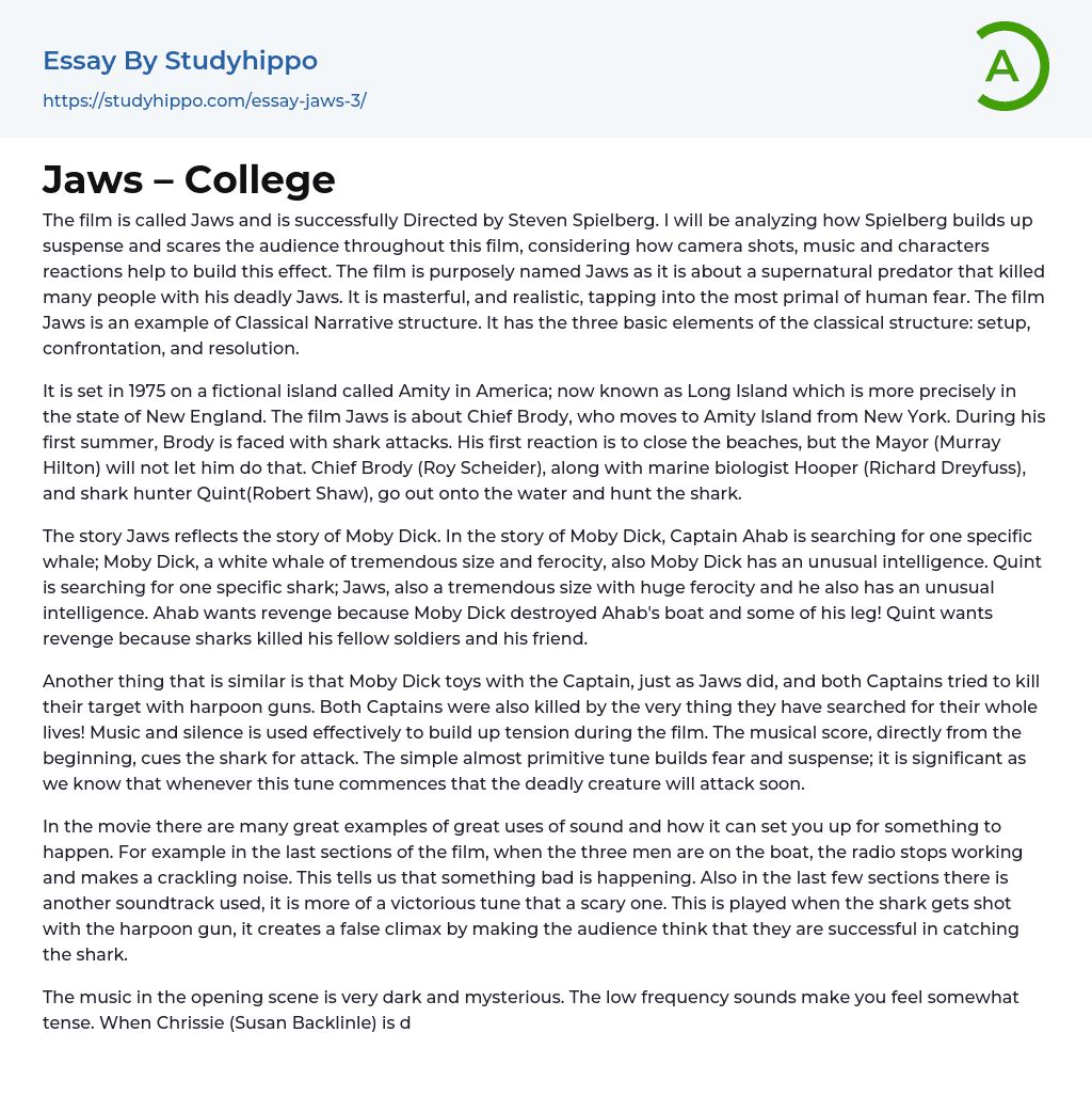 Jaws – College Essay Example