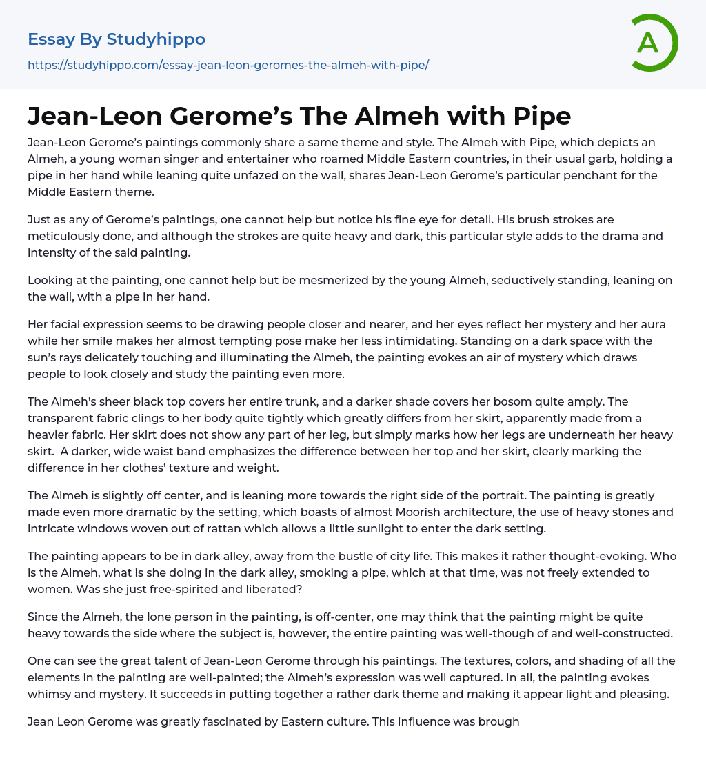 Jean-Leon Gerome’s The Almeh with Pipe Essay Example