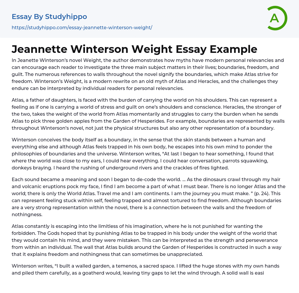 Jeannette Winterson Weight Essay Example