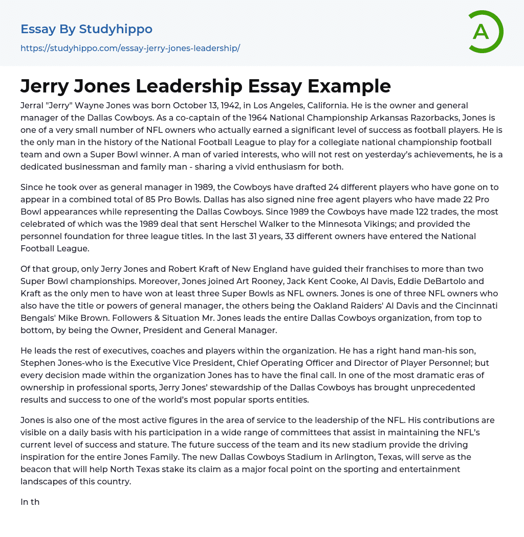 Jerry Jones Leadership Essay Example