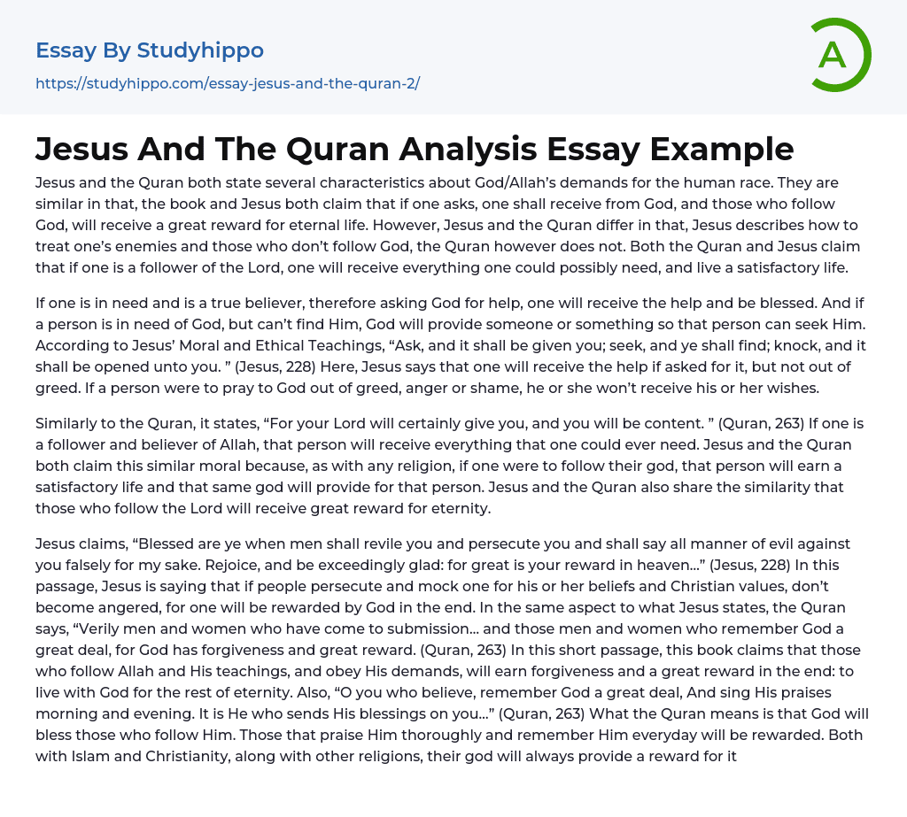 Jesus And The Quran Analysis Essay Example