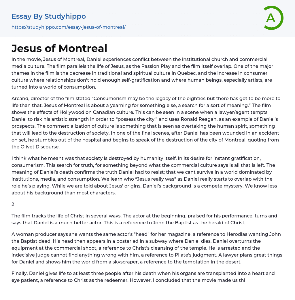 Jesus of Montreal Essay Example