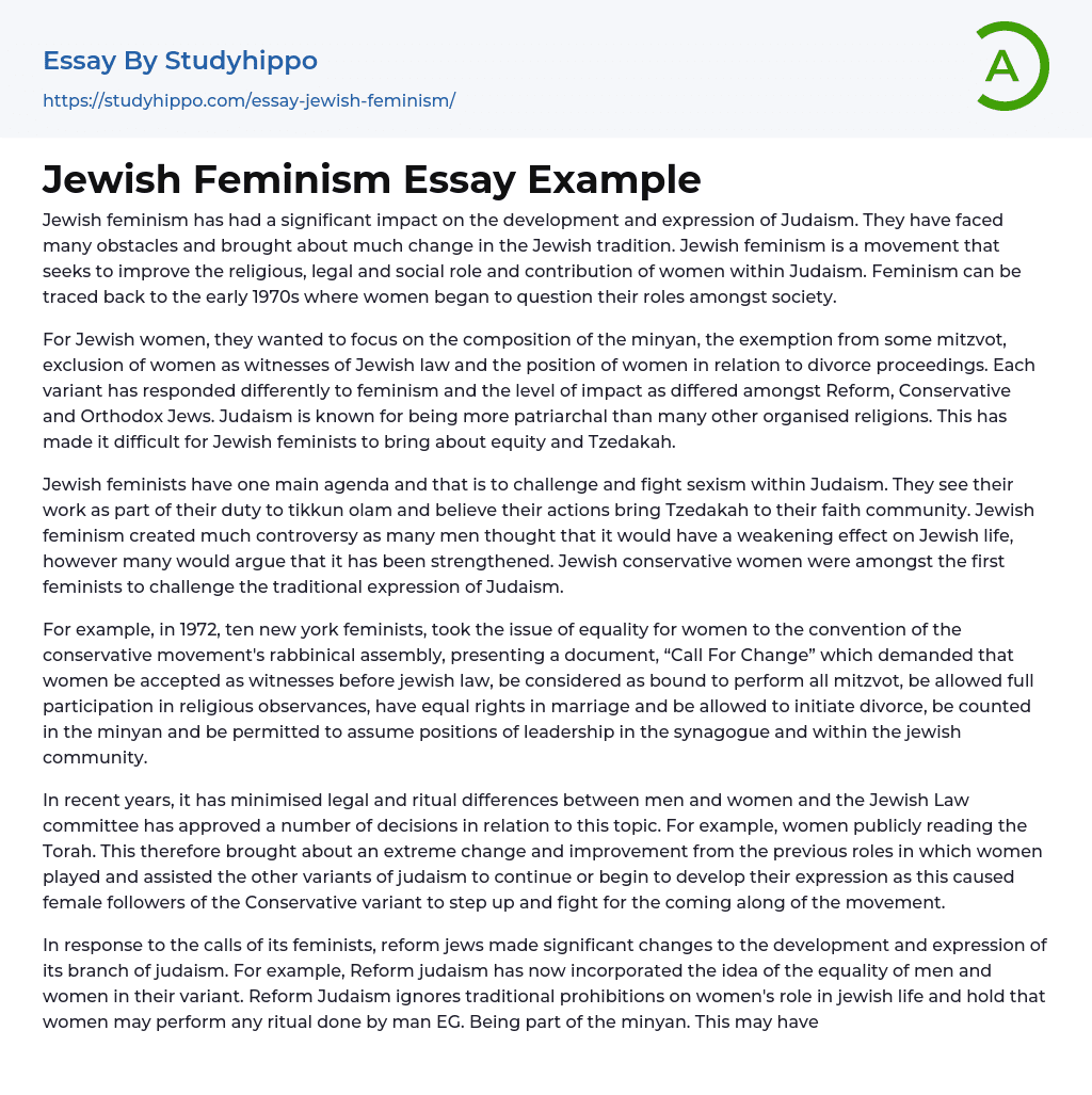Jewish Feminism Essay Example