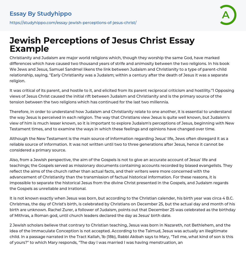 Jewish Perceptions of Jesus Christ Essay Example