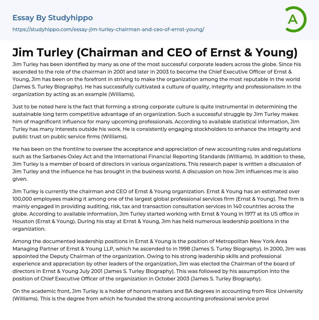 Jim Turley (Chairman and CEO of Ernst & Young) Essay Example