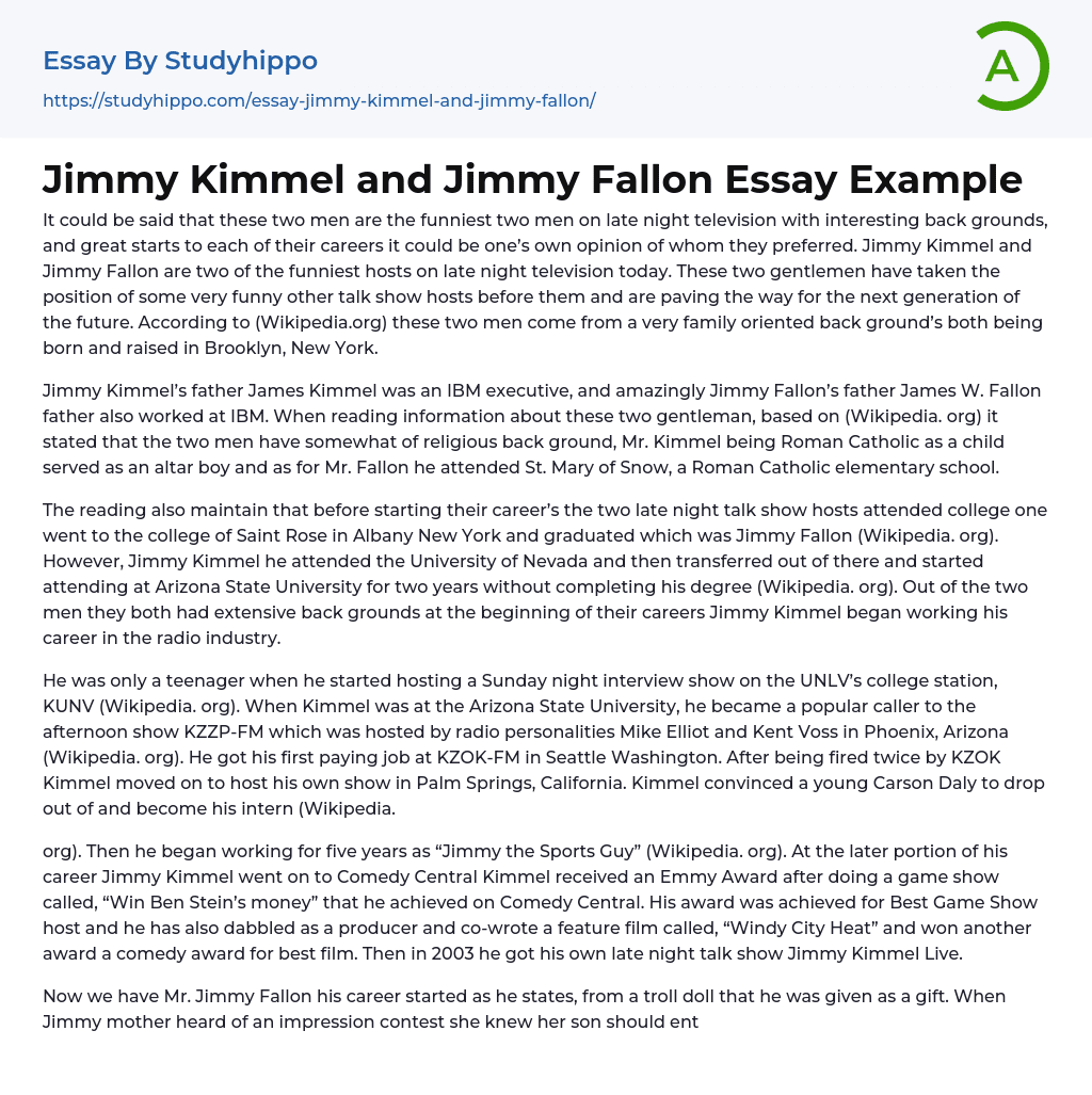 Jimmy Kimmel and Jimmy Fallon Essay Example