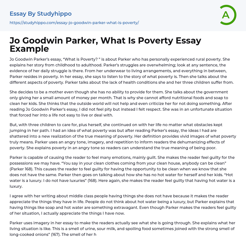 Jo Goodwin Parker, What Is Poverty Essay Example