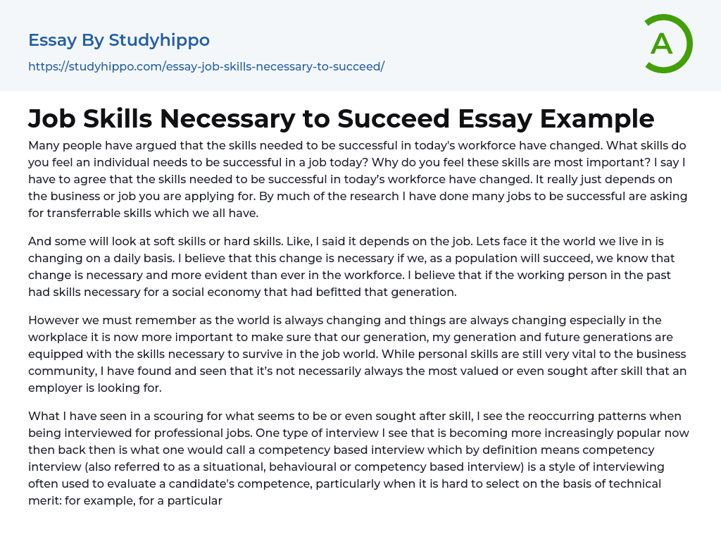 Job Skills Necessary to Succeed Essay Example