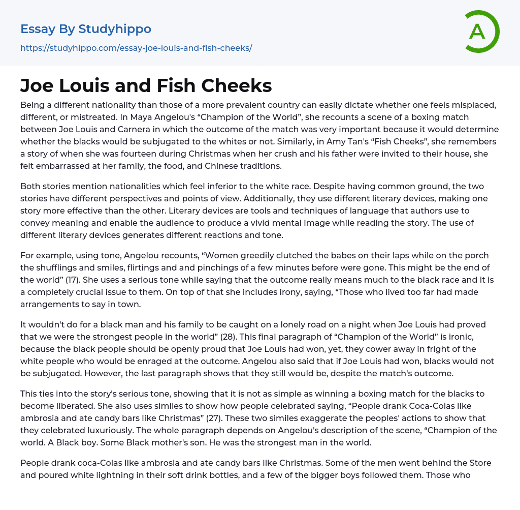 Joe Louis and Fish Cheeks Essay Example