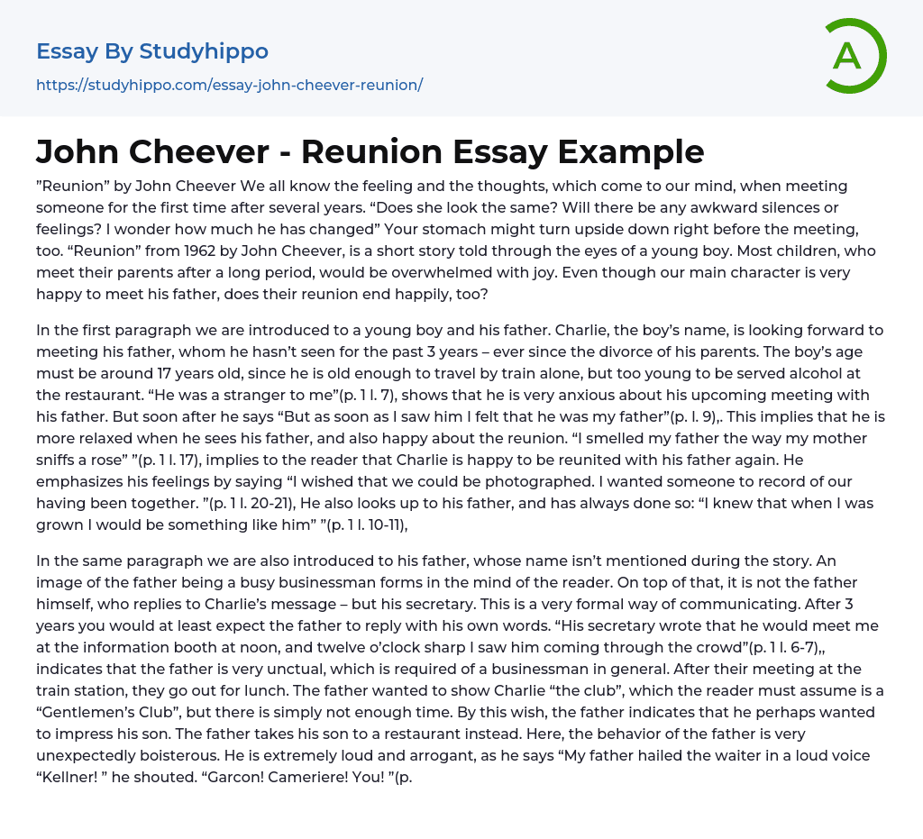 John Cheever – Reunion Essay Example