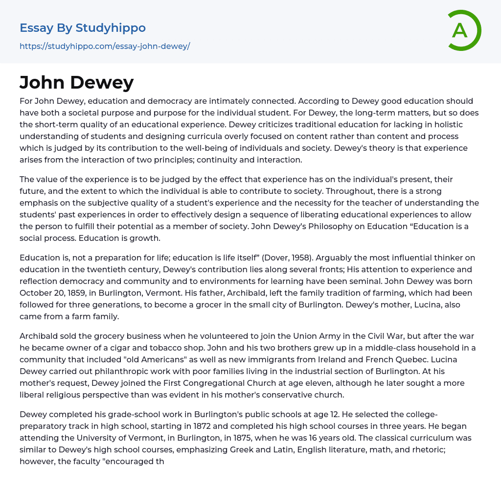 John Dewey Essay Example