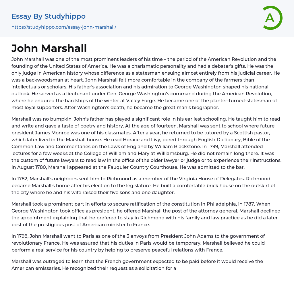 John Marshall Essay Example