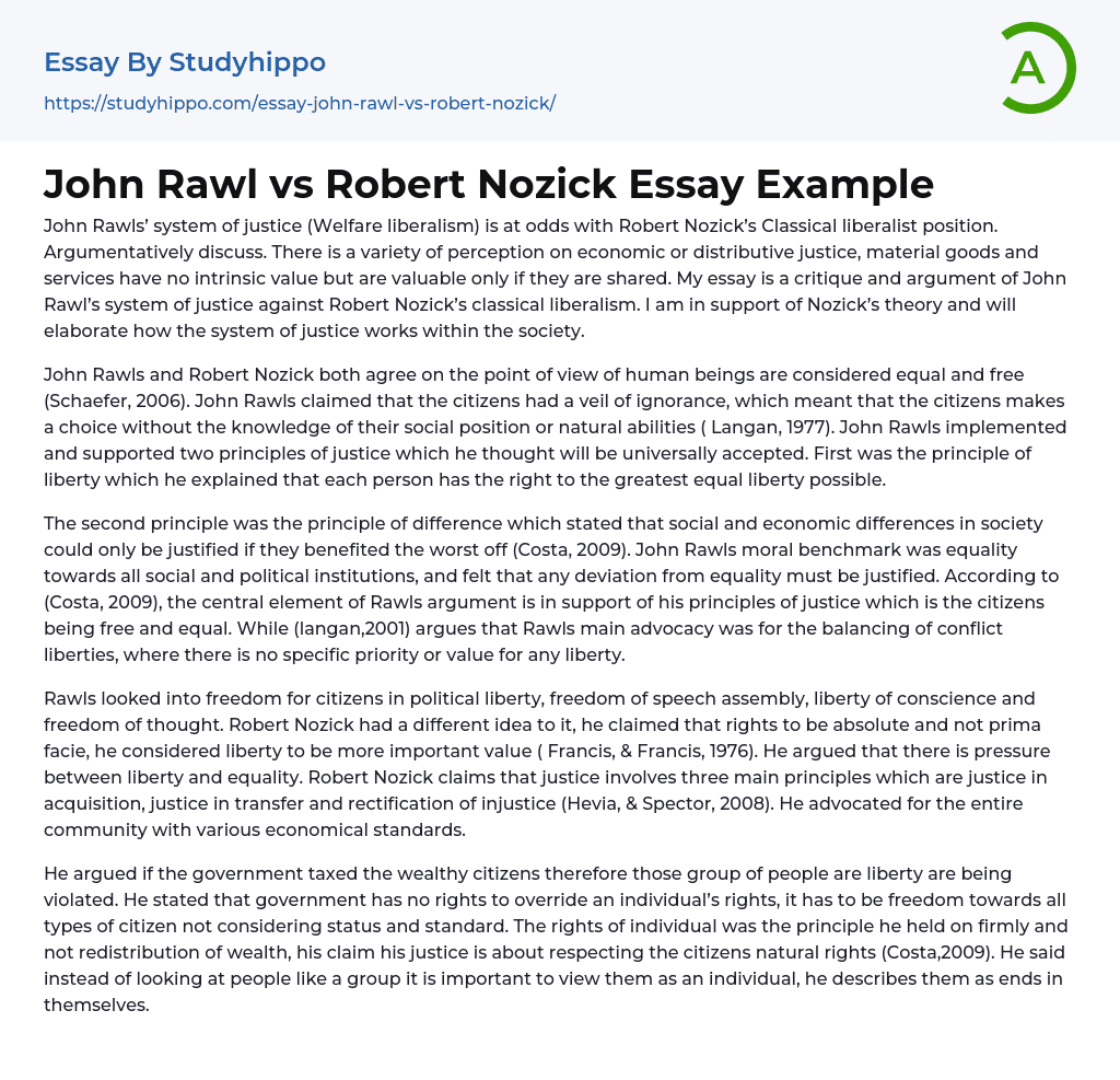 John Rawl vs Robert Nozick Essay Example