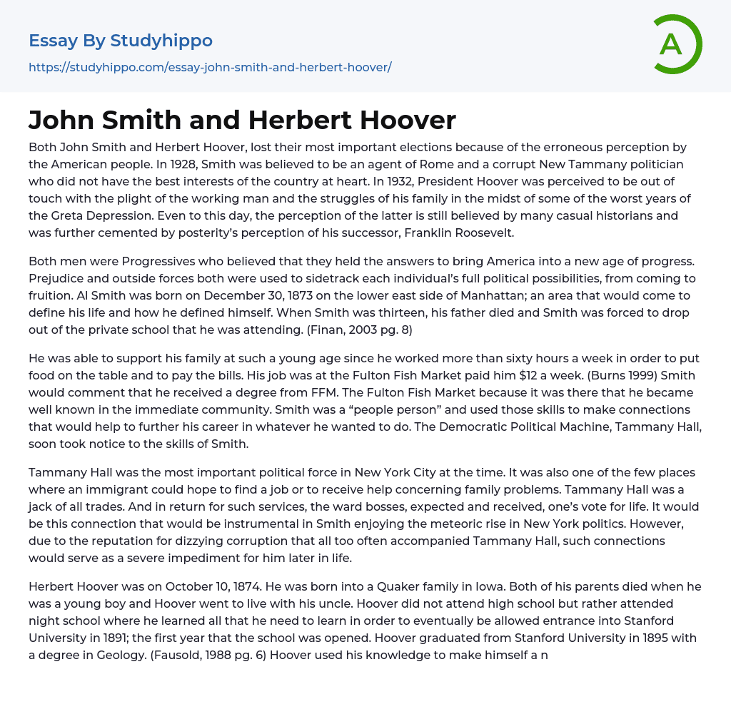 John Smith and Herbert Hoover Essay Example