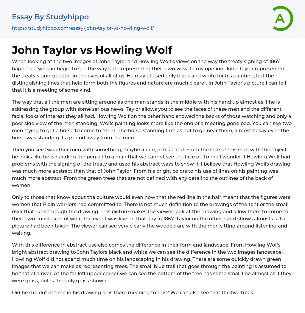 John Taylor vs Howling Wolf Essay Example