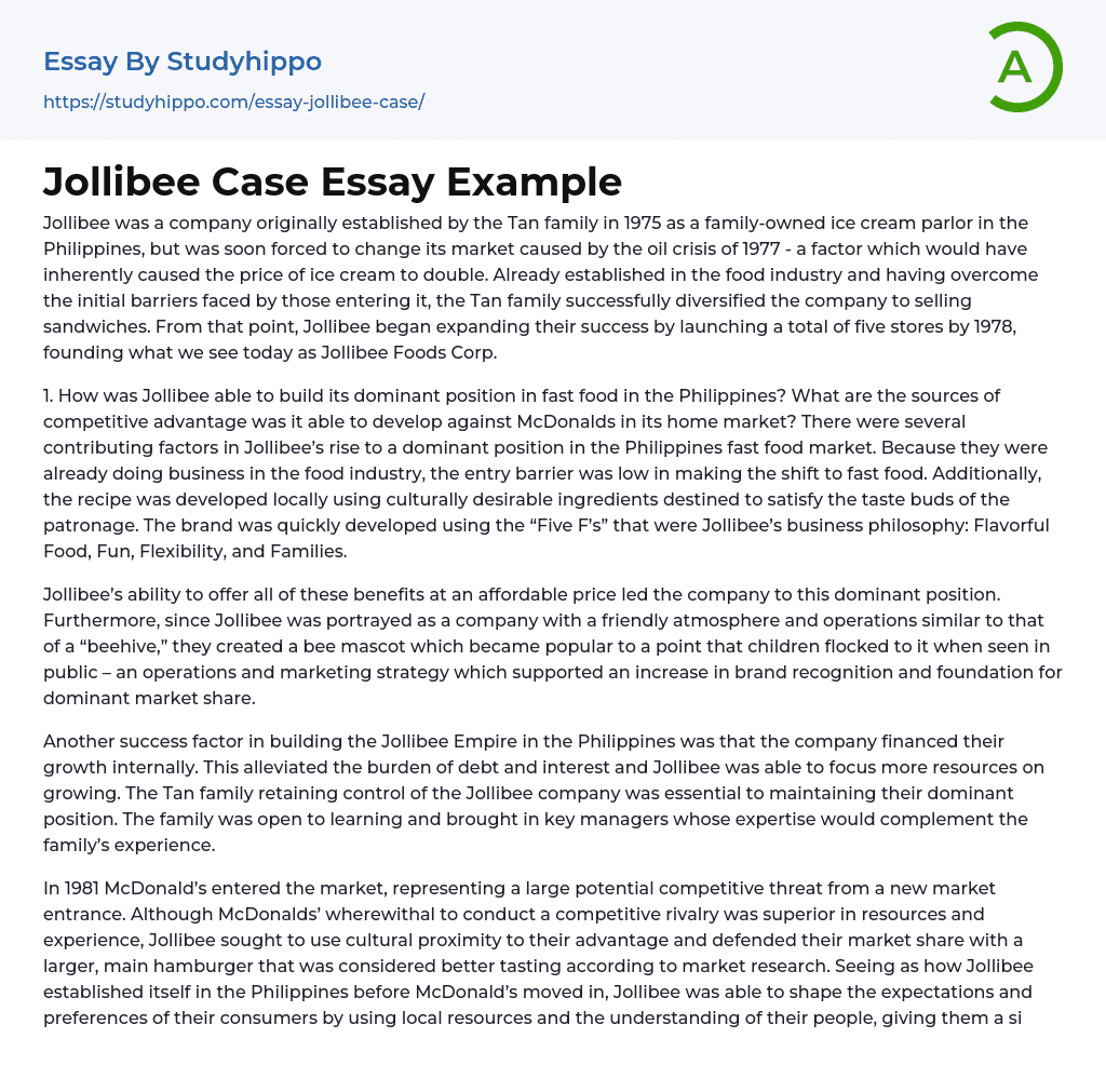 Jollibee Case Essay Example