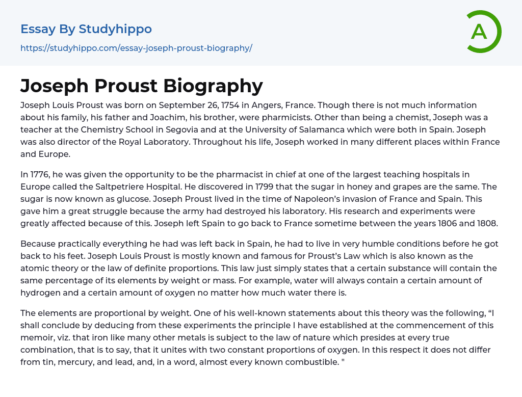 Joseph Proust Biography Essay Example