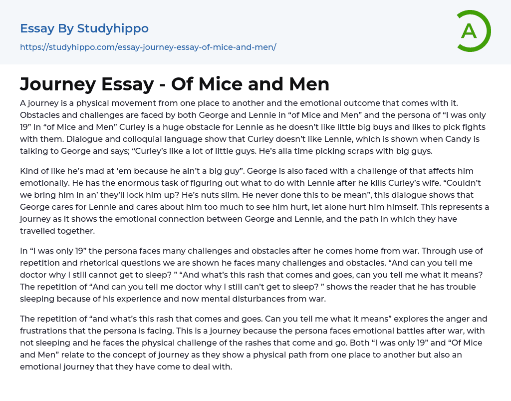 Journey Essay – Of Mice and Men