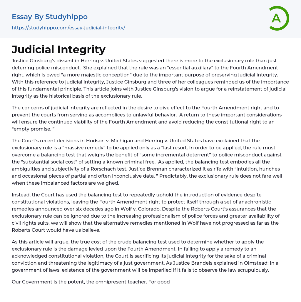 Judicial Integrity Essay Example