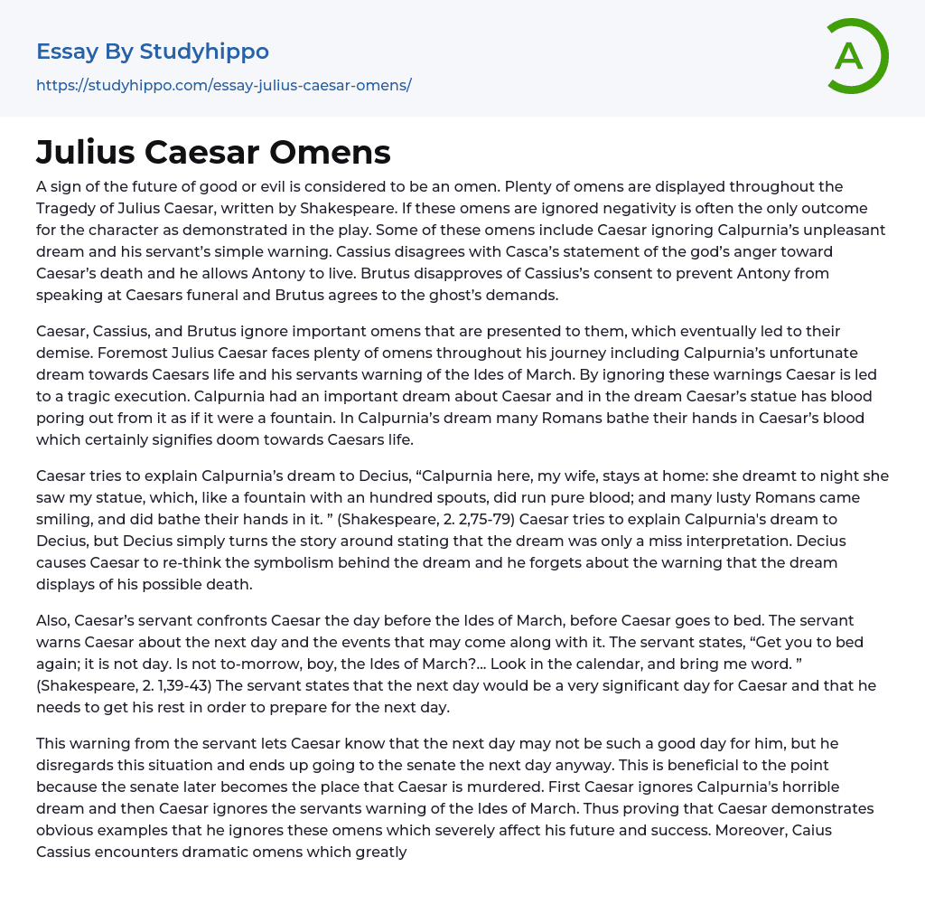 Julius Caesar Omens Essay Example