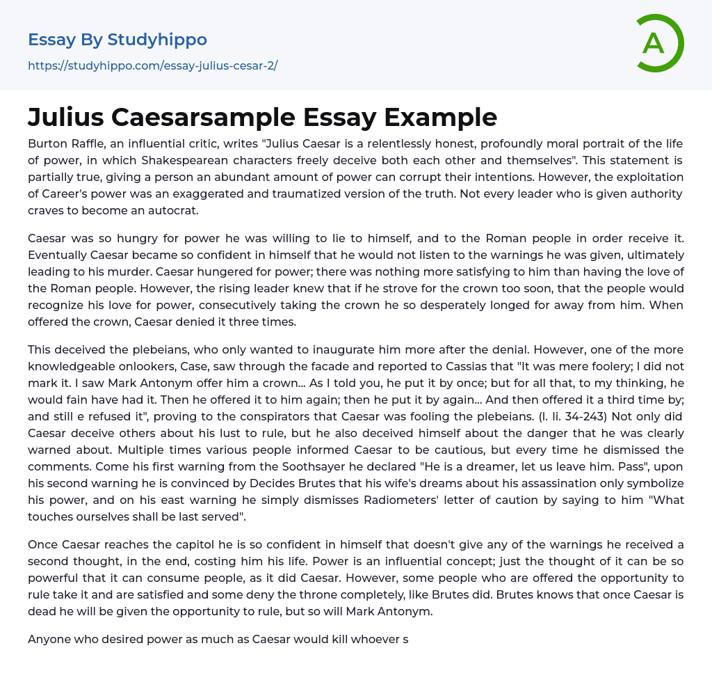 Julius Caesarsample Essay Example