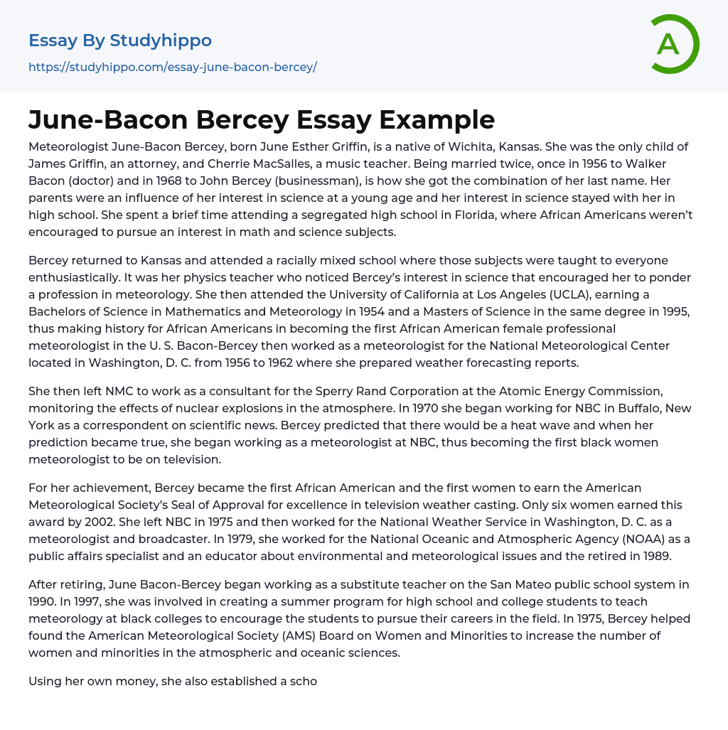 June-Bacon Bercey Essay Example