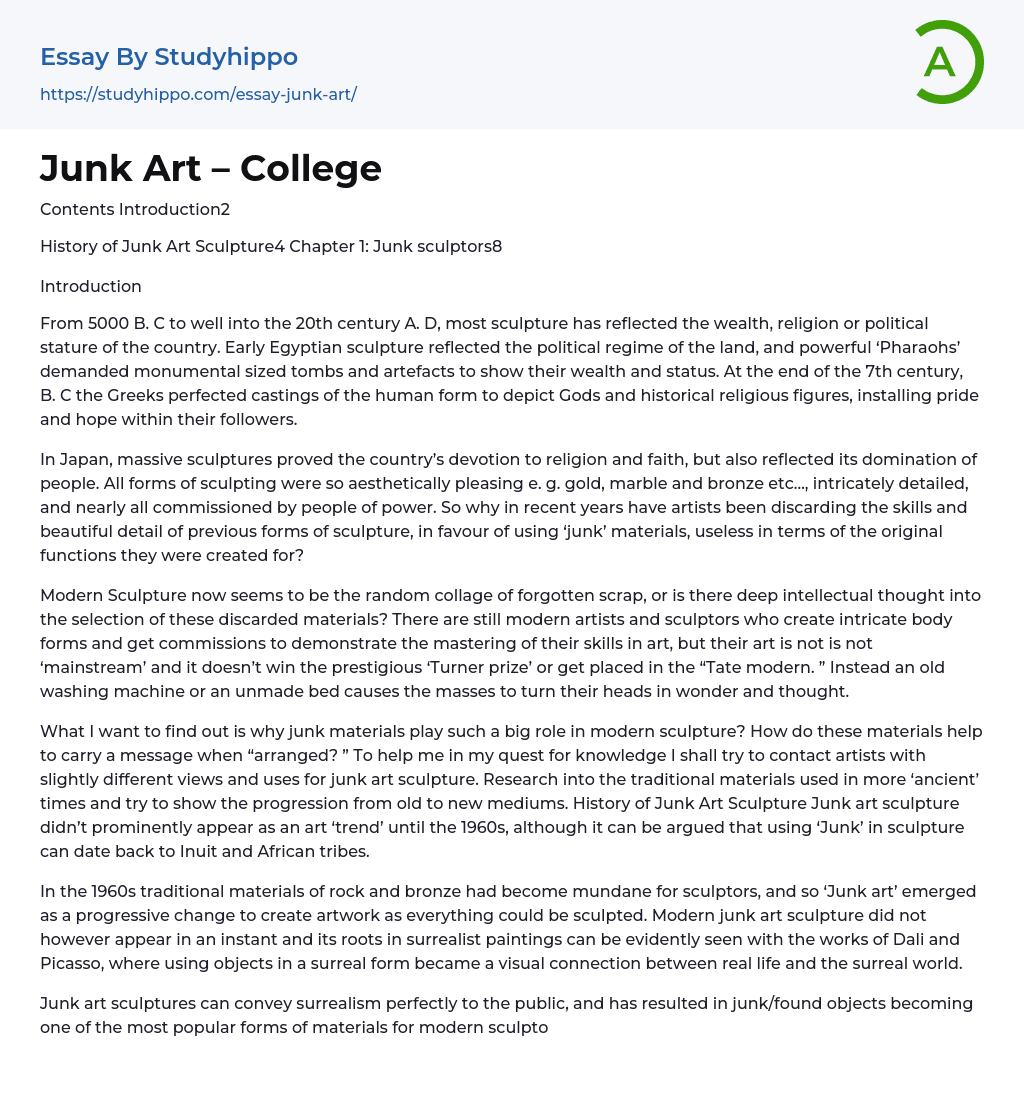 Junk Art – College Essay Example