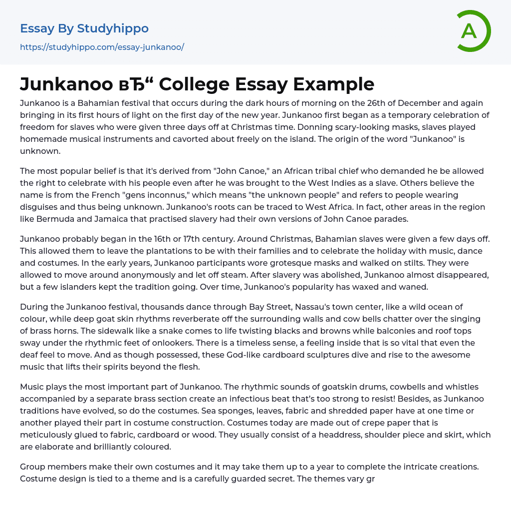 Junkanoo College Essay Example
